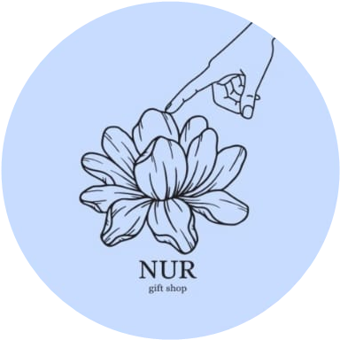 NUR gift shop logo: a hand reaching to touch a flower